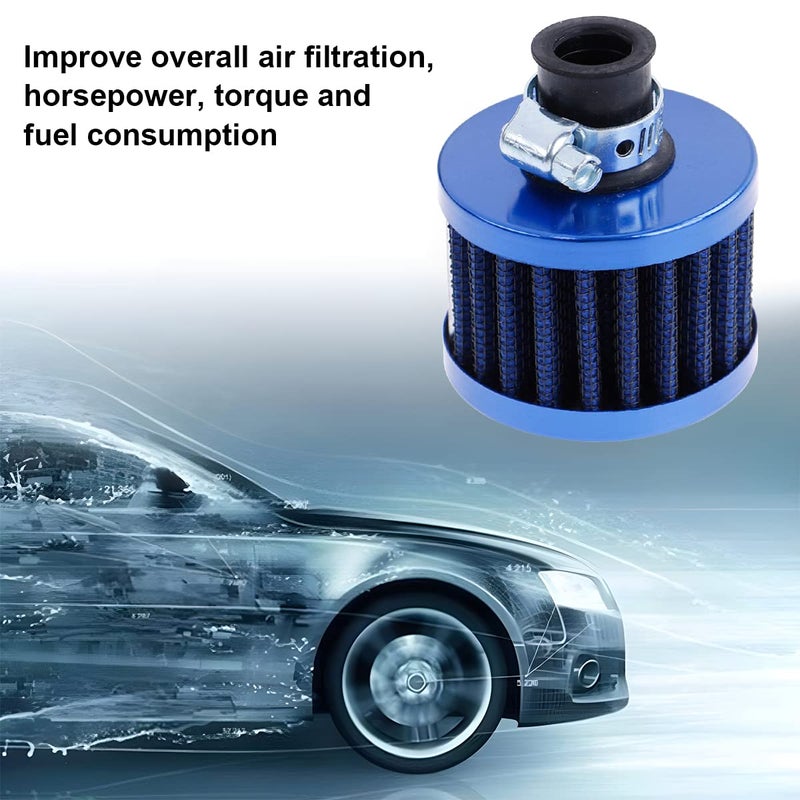 BESULEN Air Intake Filter Breather  0.47 inch Universal Cold Air Filter  12mm Car Turbo Vent Air Intake Filter Cleaner  Crankcase Breather Compatible with Car and Motorcycle Engine Parts (Blue) - Image 3